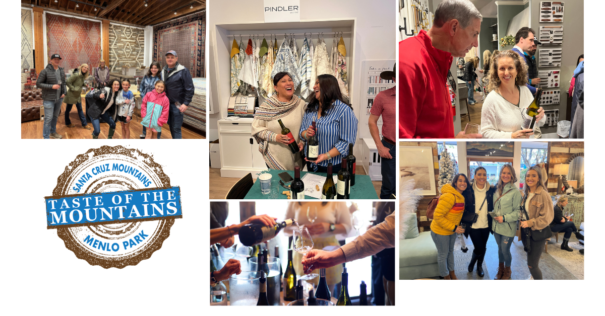 A collage of images of past Menlo Park wine walk tasting in the different businesses